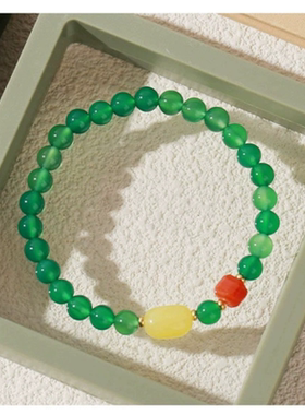 天然碧玉绿玛瑙手串饰品中式搭配