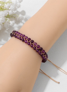 天然石4mm紫水晶双层手链手工编织串珠拉伸气质显白百搭精致手饰