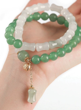 新中式绿东陵白玛瑙莲蓬手链