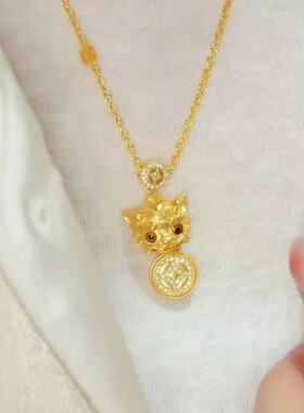张艺兴 韦雪同款微镶钻招财貔貅项链女吊坠古法铜钱沙金色项链