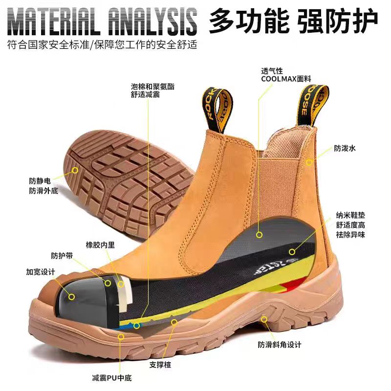 出口货外贸男士钢头防砸安全劳保鞋电焊鞋防刺头层牛皮马丁靴防滑 - 图2