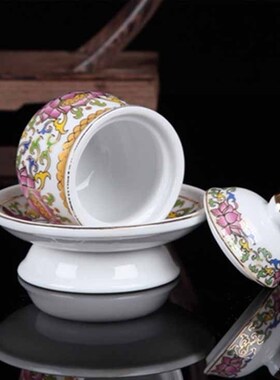 聚善缘佛堂用品 无字莲花供水杯陶瓷家用供佛礼佛大号净水杯带盖