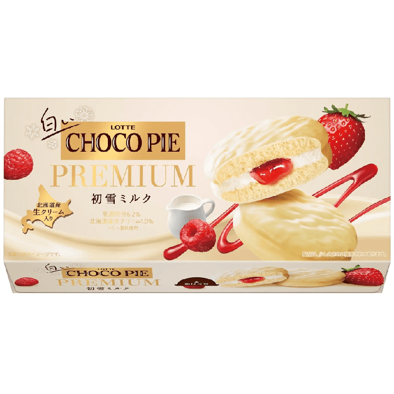 日本限定初雪Letto乐天Choco Pie高级白巧克力牛奶草莓派 6枚入-图3