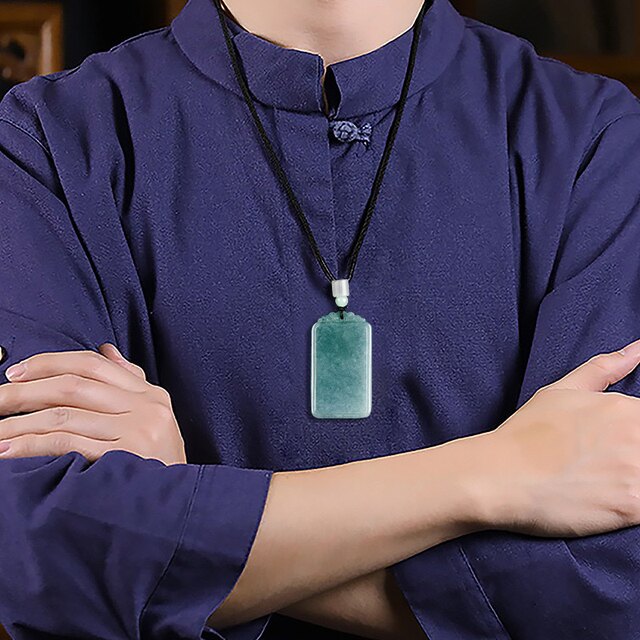 Natural a-grade jadeite blue level Anwushi brand jade pendant pendant for men and women necklace gift jade jewelry square card