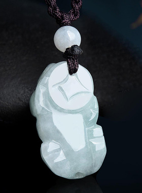 翡翠小号貔貅招财玉佩挂绳吊坠