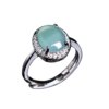 Natural a-grade jade egg ring for women, full of diamonds, light luxury and high-end ring, blue water jade pigeon egg ring