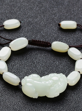 天然和田玉编织招财貔貅手链