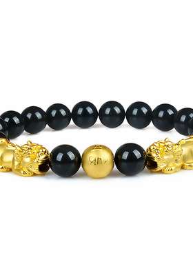貔貅镀黄金黑玛瑙串珠路路通手链