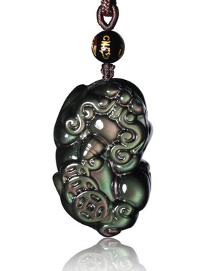 彩虹眼黑曜石貔貅挂件招财吊坠