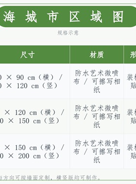 海城市区域图 现代简约装饰画 办公室挂画 定制地图挂图
