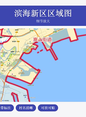 滨海新区区域图 现代简约装饰画 办公室挂画 定制地图挂图