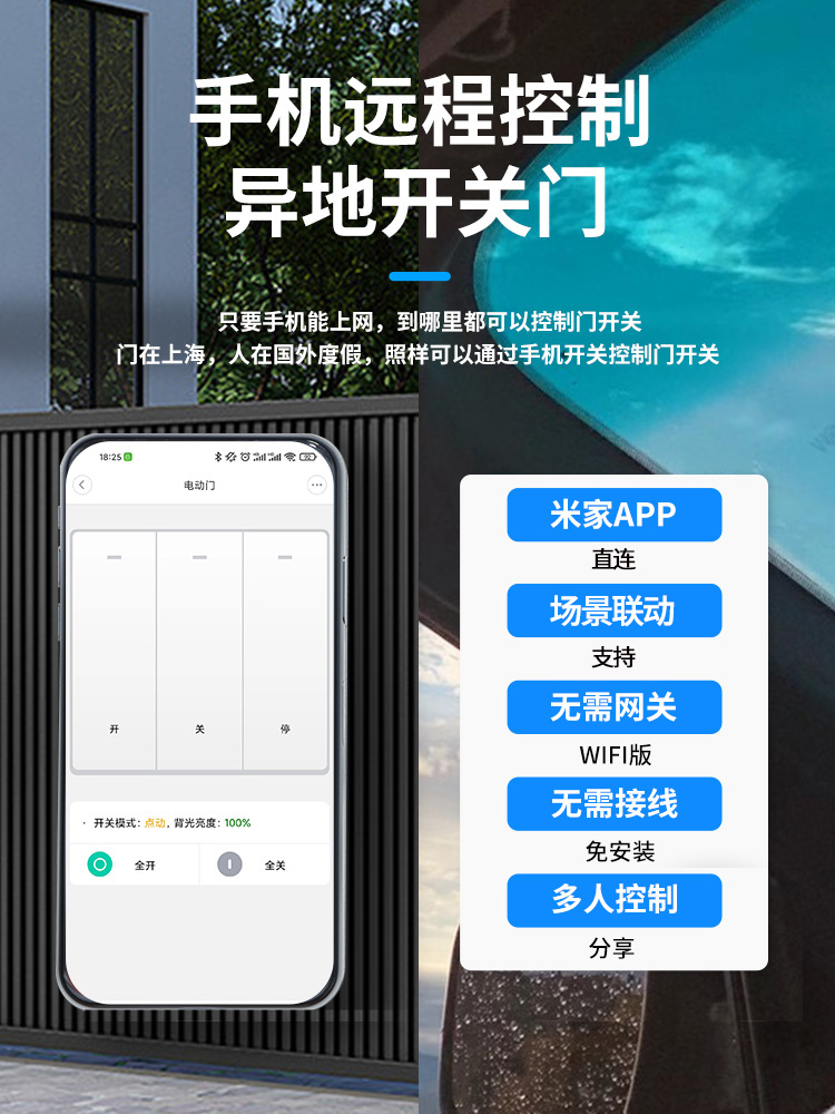 米家app手机远程卷帘门控制器wifi电动卷闸433对拷遥控器语音控制-图1