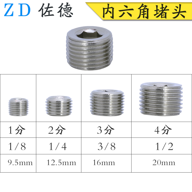 气动接头英制外丝牙铁内六角堵头1/2/3/4分G1/3/8/2/4塞闷头管堵-图2