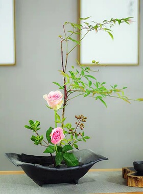 陶瓷日式禅意插花摆件