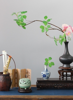仿真花艺茶席摆件中式禅意客厅插花高级感日式景观花瓶绿植造景