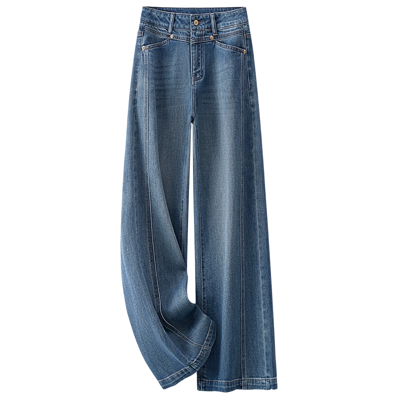 高端丹宁蓝加绒阔腿牛仔裤女秋冬2025新款加厚九分裤超好看直筒裤 - 图3