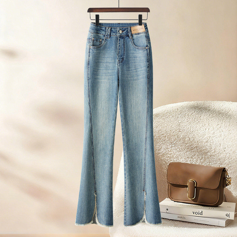 流苏边高腰显瘦牛仔微喇长裤女2026春秋季气质百搭高级感喇叭裤子,淘宝优惠券,粉丝福利购,淘宝优惠卷