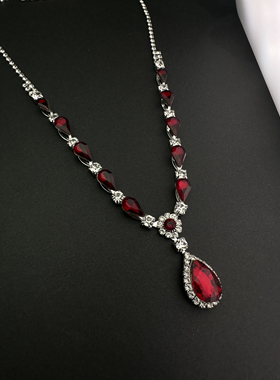 欧美外贸饰品红色水滴超闪项链女轻奢晚礼服宴会首饰锁骨链奢华