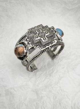 欧美外贸复古手镯西部牛仔老复古银手链波西米亚风格手镯夸张微氧