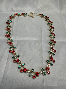 欧美外贸中古vintage复古宫廷风红色绿色宝石项链锁骨链颈链