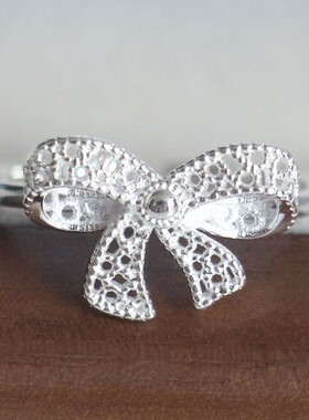 S925纯银镂空蕾丝蝴蝶结戒指