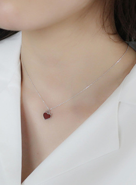 Kissilver纯银925女生红色项链