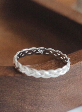 S925纯银麻花编织轻奢女士戒指