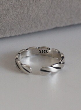 S925纯银复古几何开口戒指女款