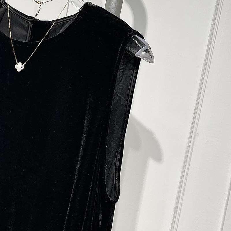 简约风无袖丝绒连衣裙2024春季新款宽松显瘦百搭赫本风气质长裙潮 - 图2