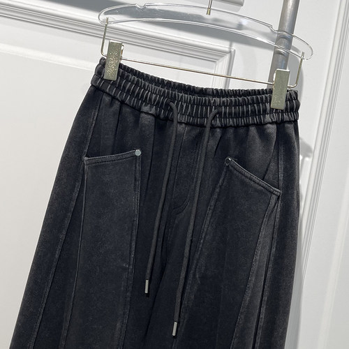 美式百搭高街复古酵洗阔腿裤女2025秋新款宽松显高显瘦弯刀休闲裤 - 图1