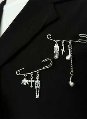 个性金属胸针西服外套配饰潮流扣针ins风猫人骷髅十字架吊坠别针
