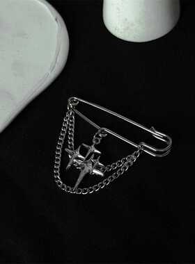 哥特风十字星链条胸针 个性西服外套配饰 甜酷暗黑潮男潮女别针