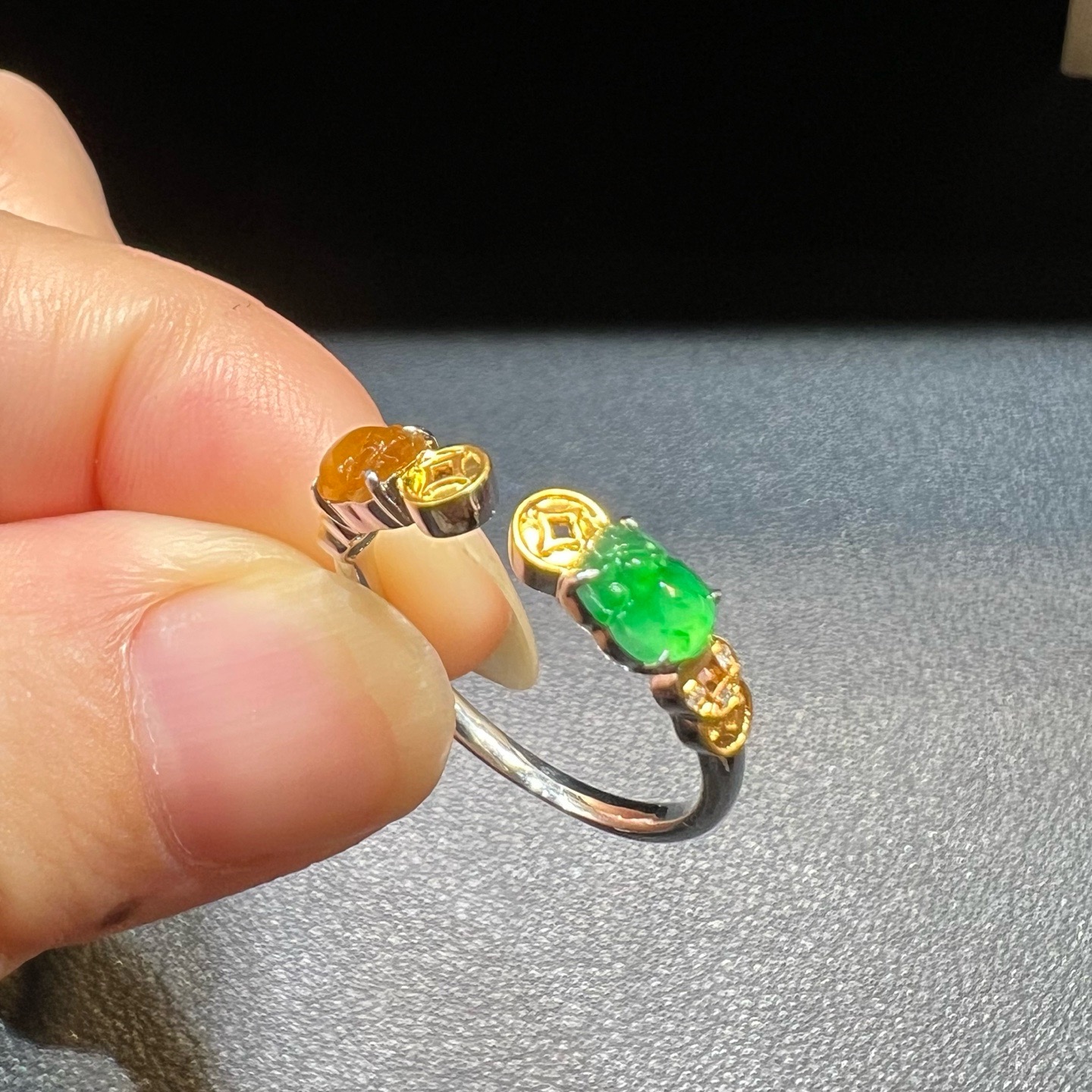 18k金钻石镶嵌冰种起光阳绿翡翠貔貅戒指精品百搭缅甸A货送证书 - 图3