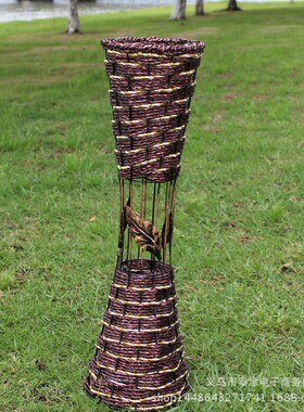 仿真假花客厅落地摆放花器铁艺高品质藤编高花篮插花花艺花枝花瓶