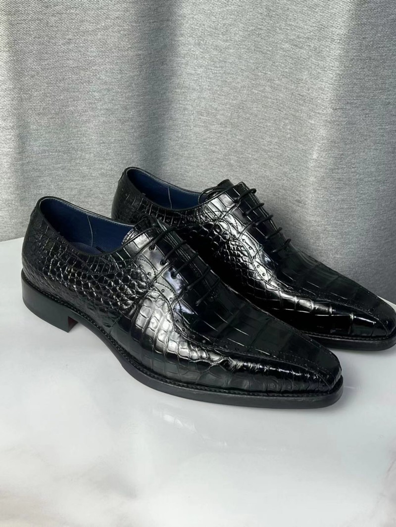 泰国暹罗鳄鱼皮皮鞋撤柜清仓商务正装尖头系带德比鞋正品真皮男鞋 - 图3