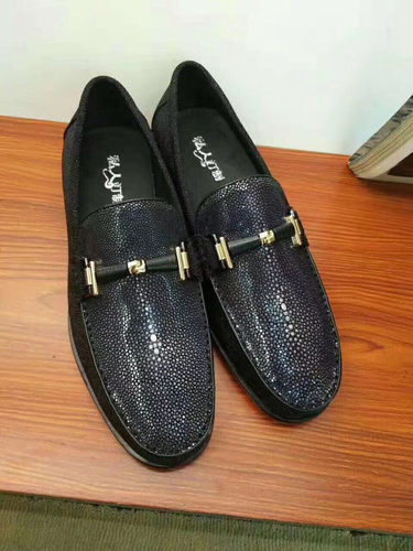 珍珠鱼皮男鞋高端私人定制真皮大底商务百搭韩版潮流懒人鞋真皮鞋 - 图1