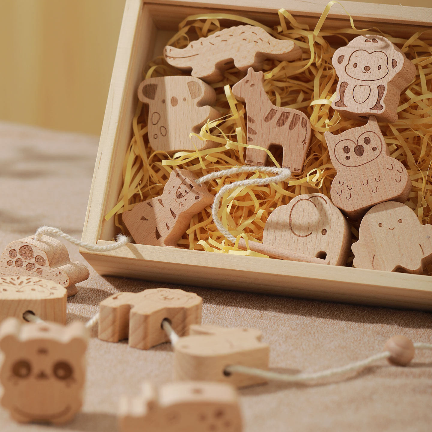 跨境可爱卡通多种动物榉木跷跷板串珠动物玩具儿童叠叠乐串绳玩具,淘宝优惠券,粉丝福利购,淘宝优惠卷