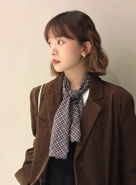 韩系复古格子丝巾女简约百搭领巾2025新款保暖装饰小围巾护颈发带
