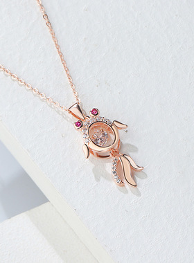 s925纯银灵动金鱼项链女跳动的心