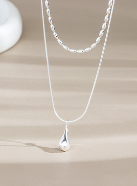 s925纯银甜美双层水滴项链女叠戴