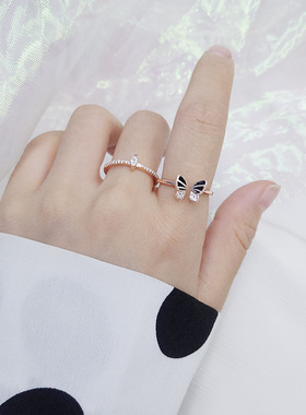 s925纯银二合一蝴蝶戒指女超仙时