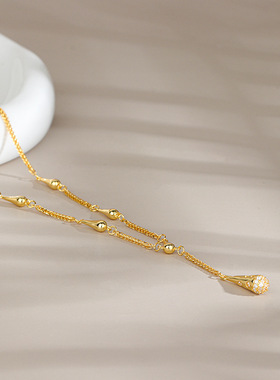 瑞秋同款s925纯银镶钻水滴项链女