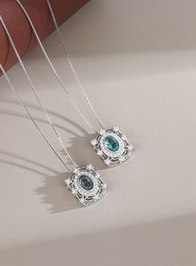 s925纯银法式宫廷风菱形方块项链