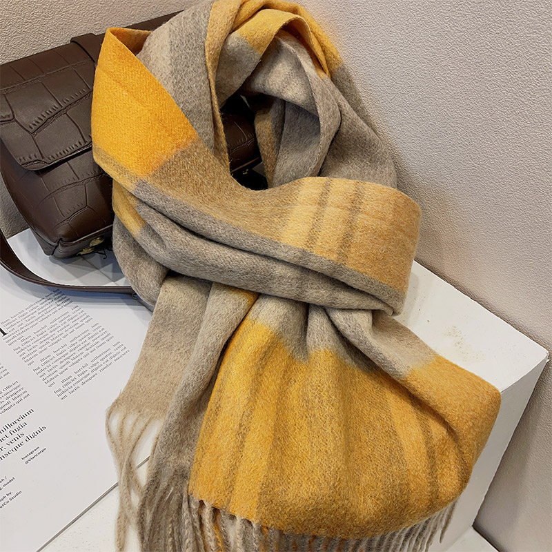 日本北海道100%纯羊毛围巾女冬季百搭情侣款黄色格子保暖披肩围脖,淘宝优惠券,粉丝福利购,淘宝优惠卷
