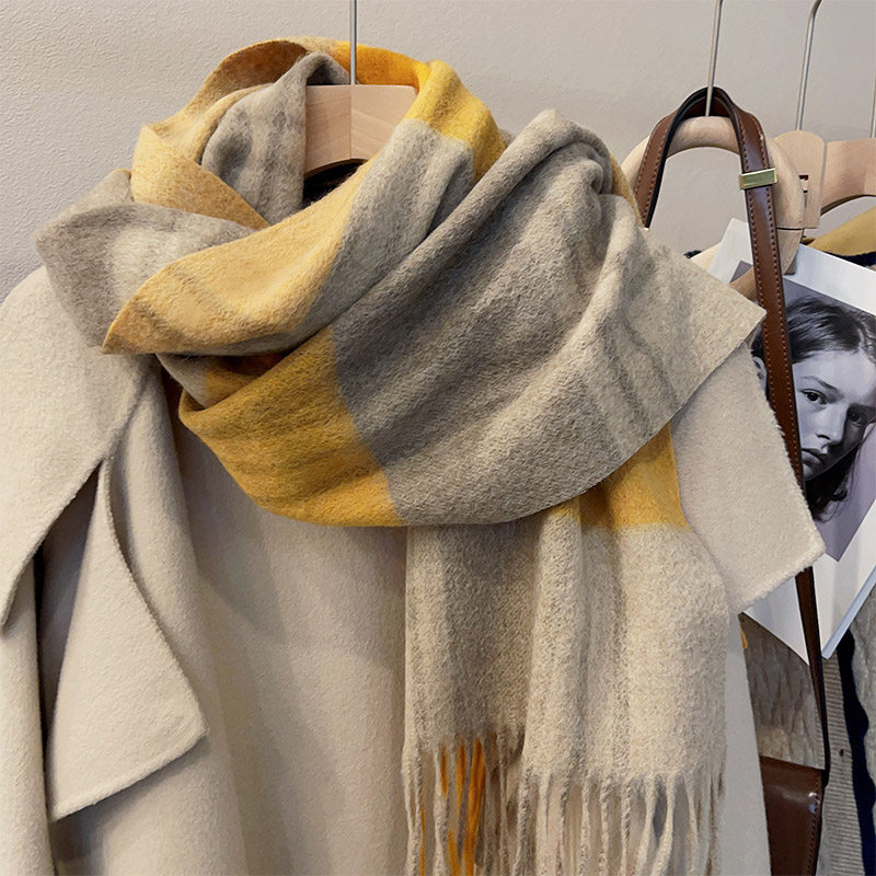 日本北海道100%纯羊毛围巾女冬季百搭情侣款黄色格子保暖披肩围脖,淘宝优惠券,粉丝福利购,淘宝优惠卷