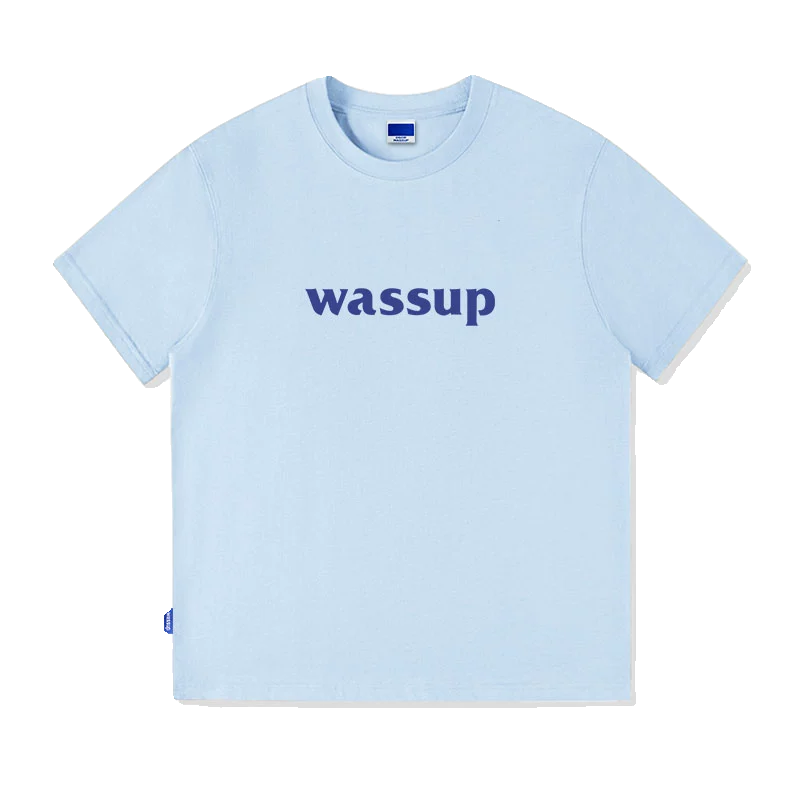 DGCR WASSUP短袖t恤女2024夏季新款oversize浅蓝正肩半袖国潮上衣