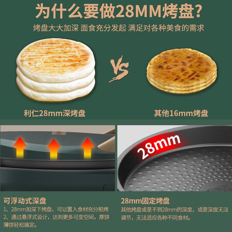 利仁家用双面加热煎烙智能电饼铛 LIVEN利仁电饼铛/可丽饼机/薄饼机