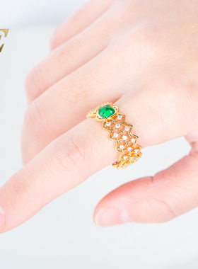 女王能量14K玫瑰金绿宝石戒指情侣戒指送女友时尚配饰