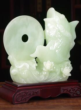 玉石年年有余招财鱼摆件家居客厅玄关装饰品乔迁之喜礼物送人实用
