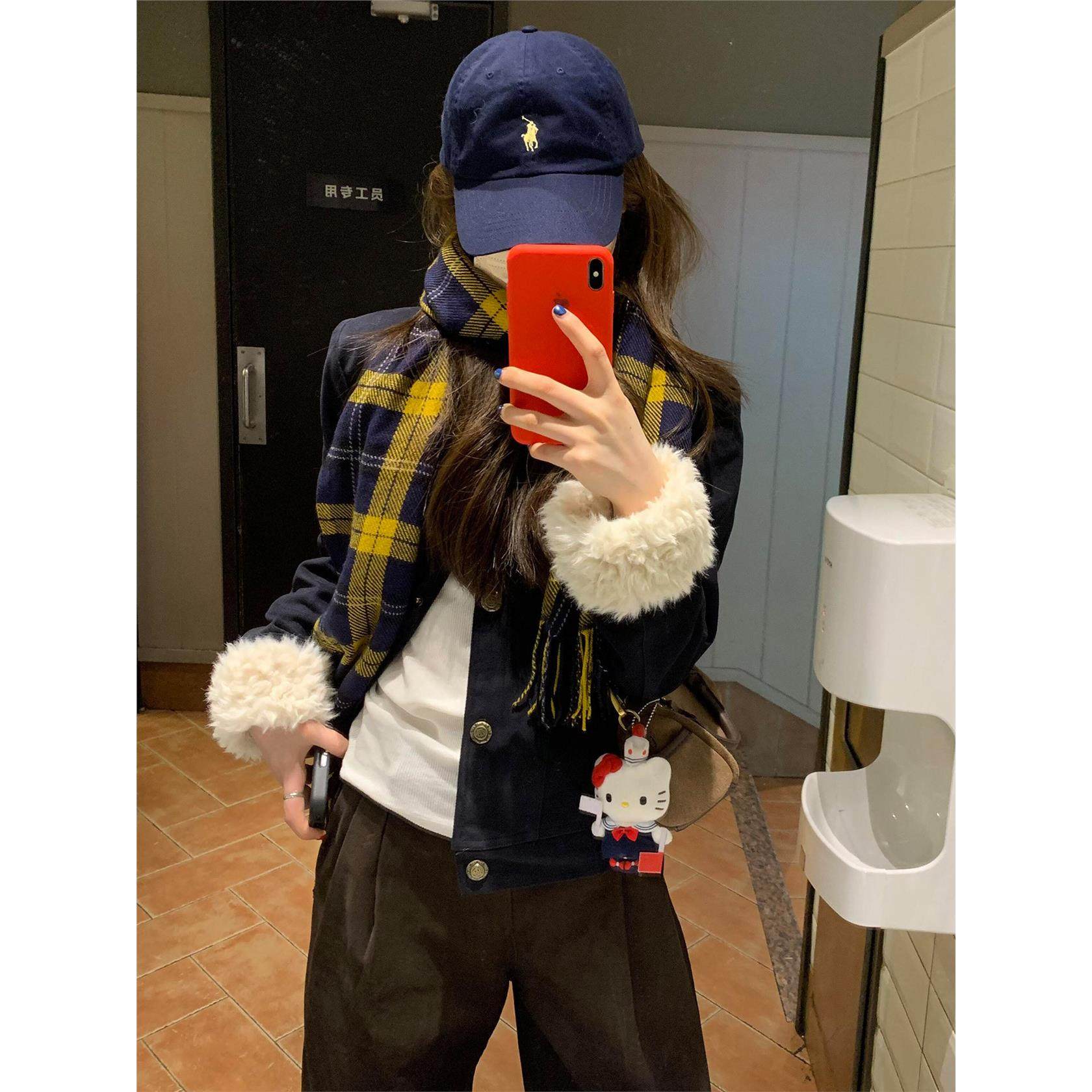 2025新款韩系牛仔外套女秋冬加厚小个子高级感短款上衣拼毛毛棉服,淘宝优惠券,粉丝福利购,淘宝优惠卷